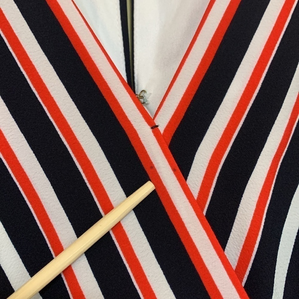 Karl Lagerfeld | Red White Blue Striped Sleeveless Handkerchief Hem Midi Dress 0 - Picture 9 of 17